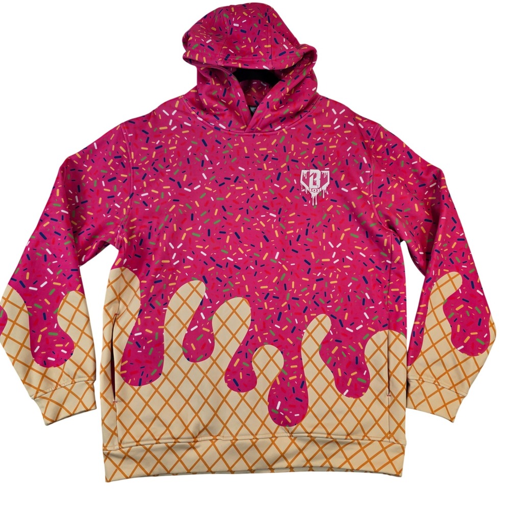Baseball Lifestyle 101 Ice Cream Sprinkle Waffle Cone Pink Hoodie Mens Large